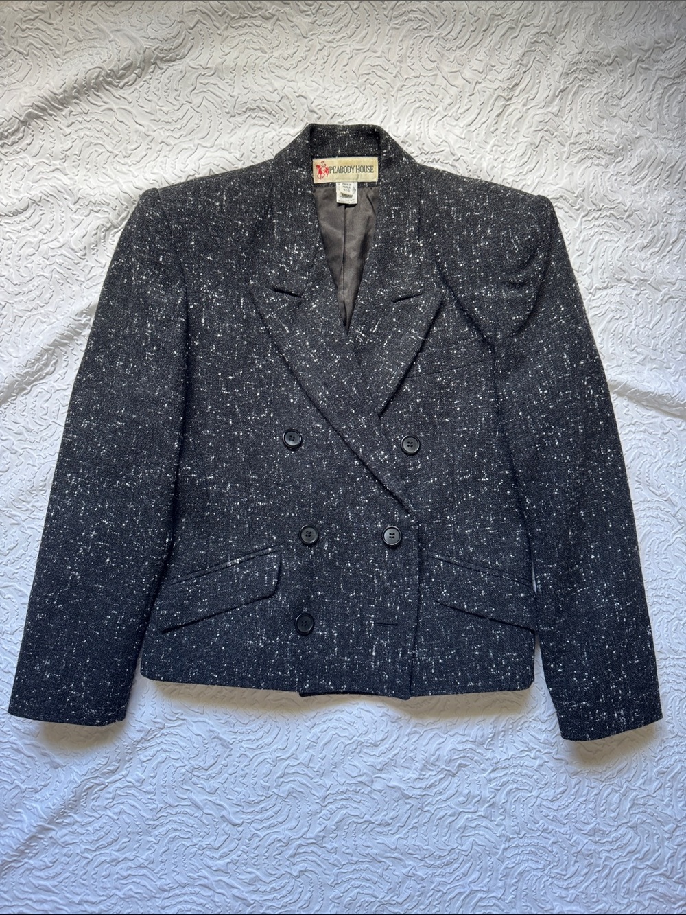 Peabody House Double-Breasted Speckled Black Tweed Blazer